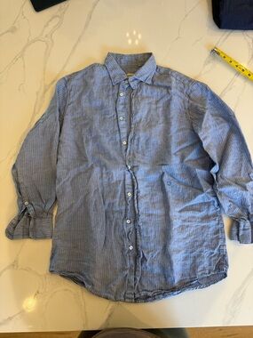 Massimo Alba Light Blue Striped Linen-Blend Button-Down Shirt